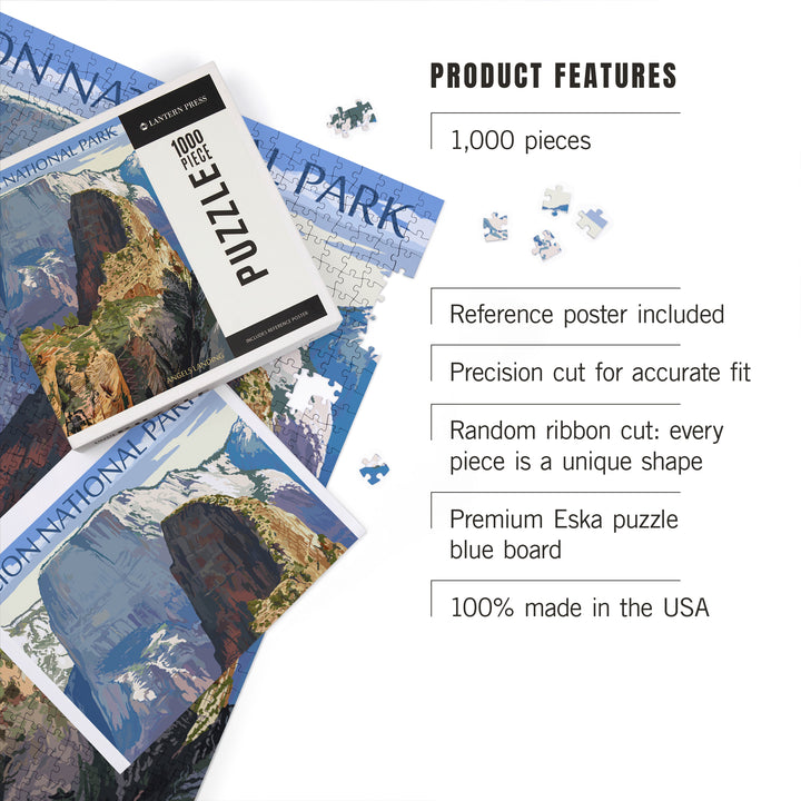 Zion National Park, Utah, Angels Landing, Jigsaw Puzzle Puzzle Lantern Press 