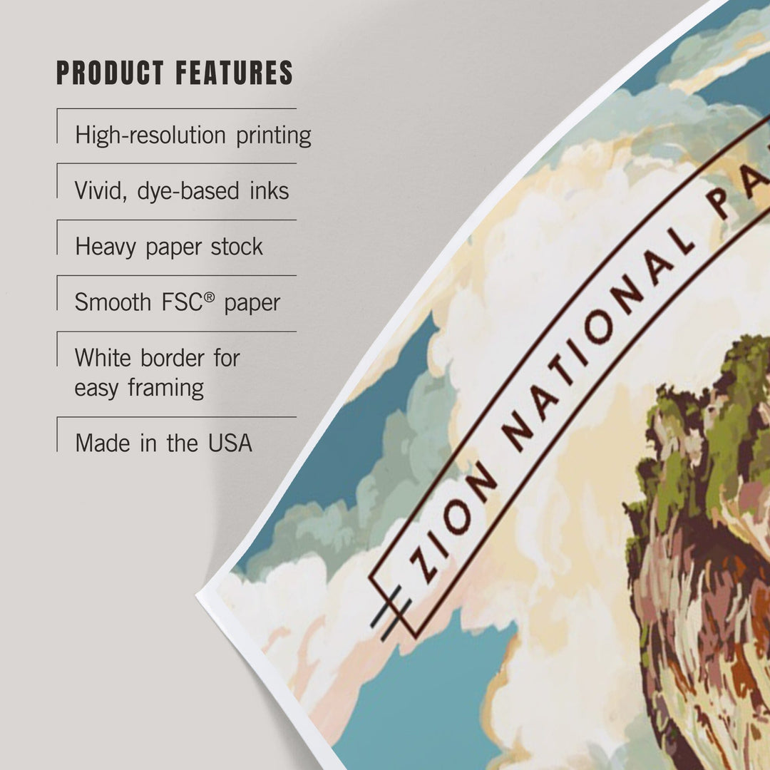 Zion National Park, Utah, Angels Landing, Modern Typography, Art & Giclee Prints Art Lantern Press 