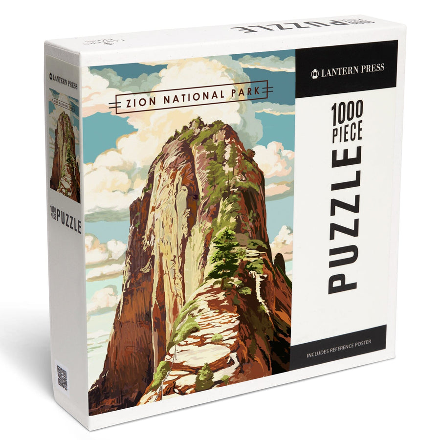 Zion National Park, Utah, Angels Landing, Modern Typography, Jigsaw Puzzle Puzzle Lantern Press 