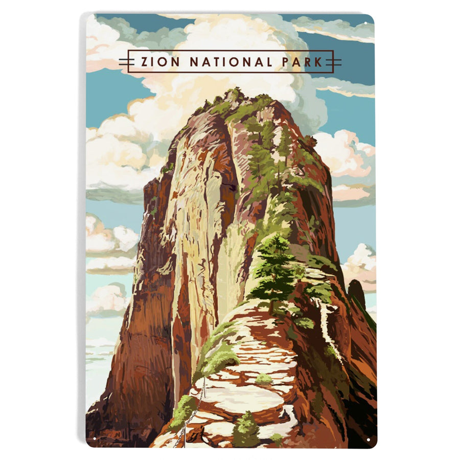 Zion National Park, Utah, Angels Landing, Modern Typography, Metal Signs Metal Lantern Press 