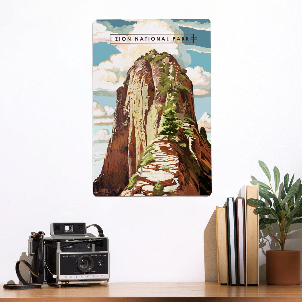 Zion National Park, Utah, Angels Landing, Modern Typography, Metal Signs Metal Lantern Press 