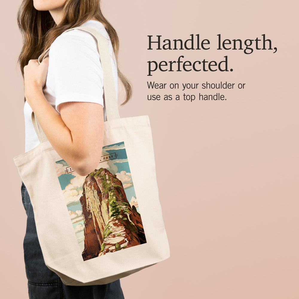 Zion National Park, Utah, Angels Landing, Modern Typography, Tote Bag Totes Lantern Press 