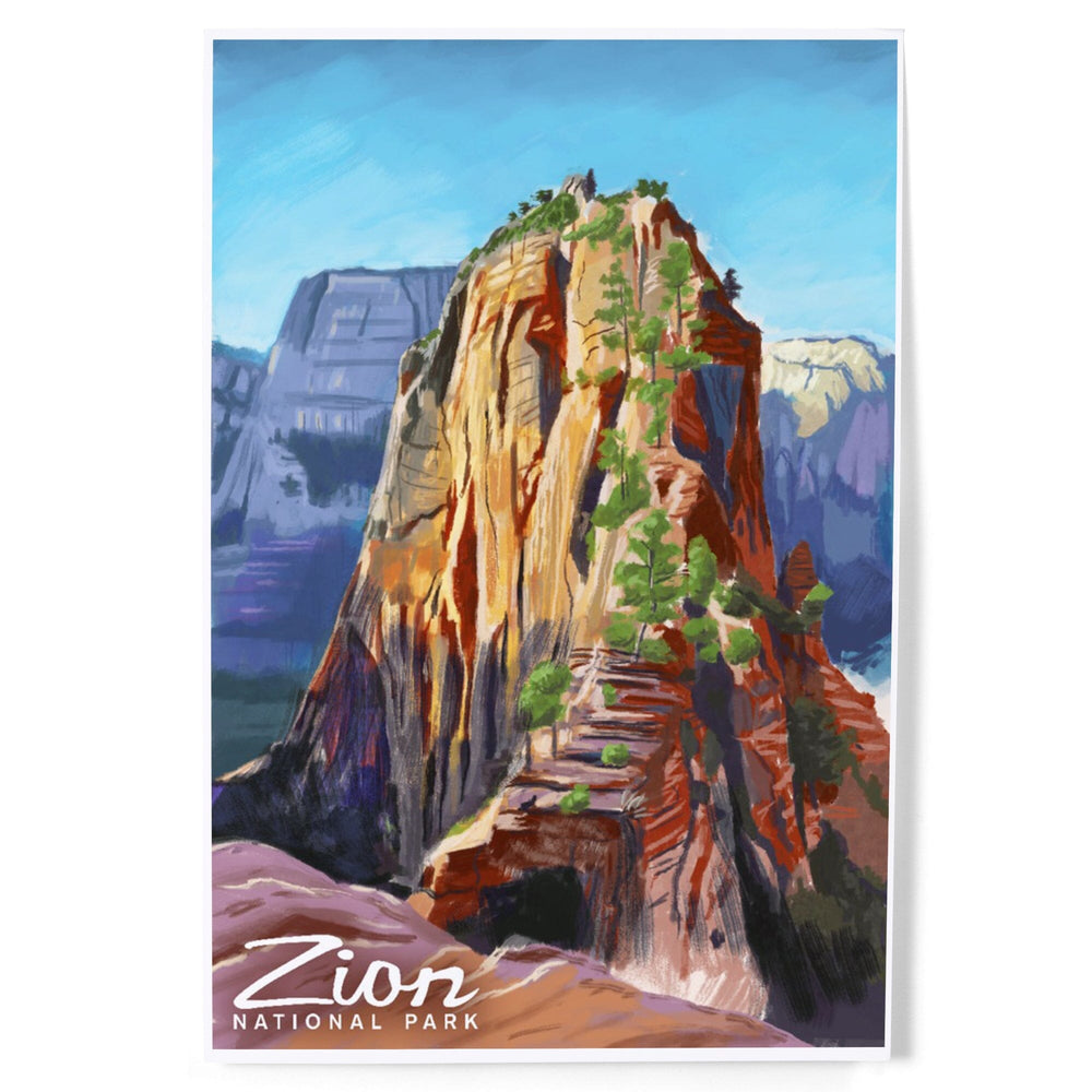 Zion National Park, Utah, Angels Landing, Oil Painting, Art & Giclee Prints Art Lantern Press 8 x 12 Art Print 