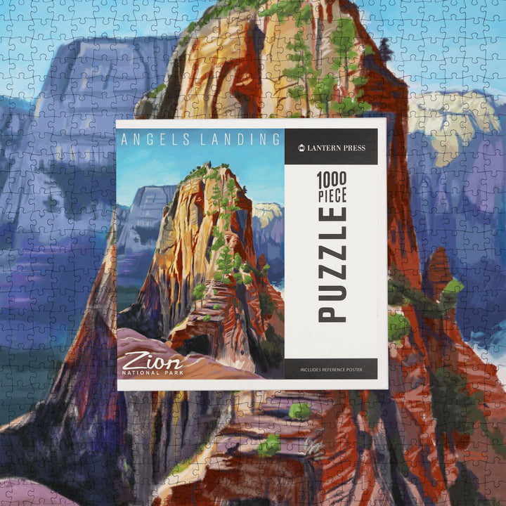 Zion National Park, Utah, Angels Landing, Oil Painting, Jigsaw Puzzle Puzzle Lantern Press 
