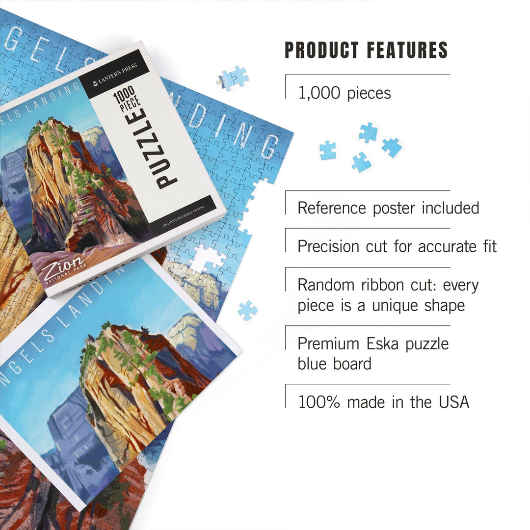 Zion National Park, Utah, Angels Landing, Oil Painting, Jigsaw Puzzle Puzzle Lantern Press 