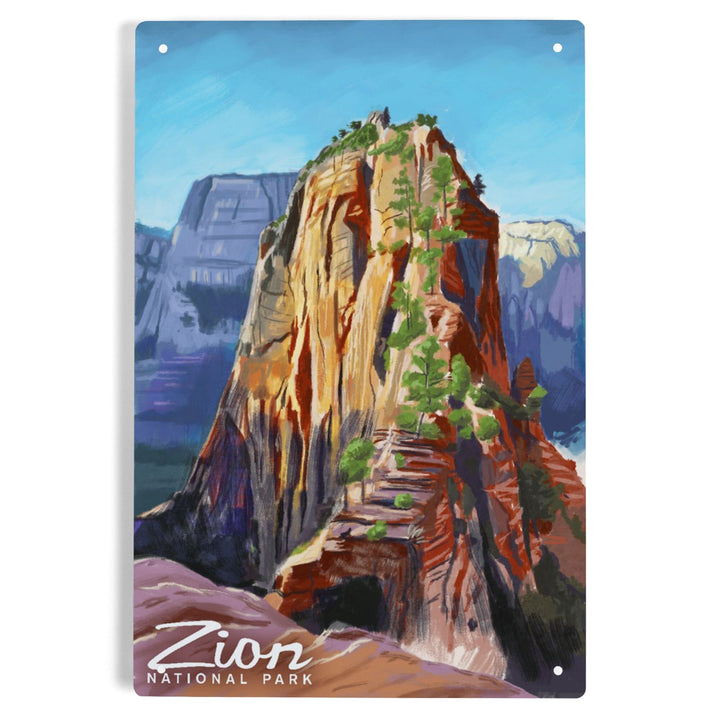 Zion National Park, Utah, Angels Landing, Oil Painting, Metal Signs Metal Lantern Press 