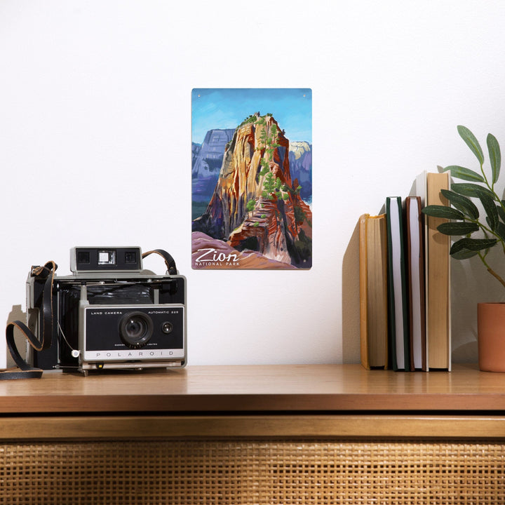 Zion National Park, Utah, Angels Landing, Oil Painting, Metal Signs Metal Lantern Press 