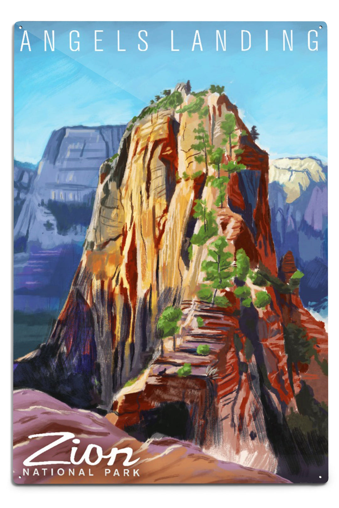 Zion National Park, Utah, Angels Landing, Oil Painting, Metal Signs Metal Lantern Press 6 x 9 Metal Sign 