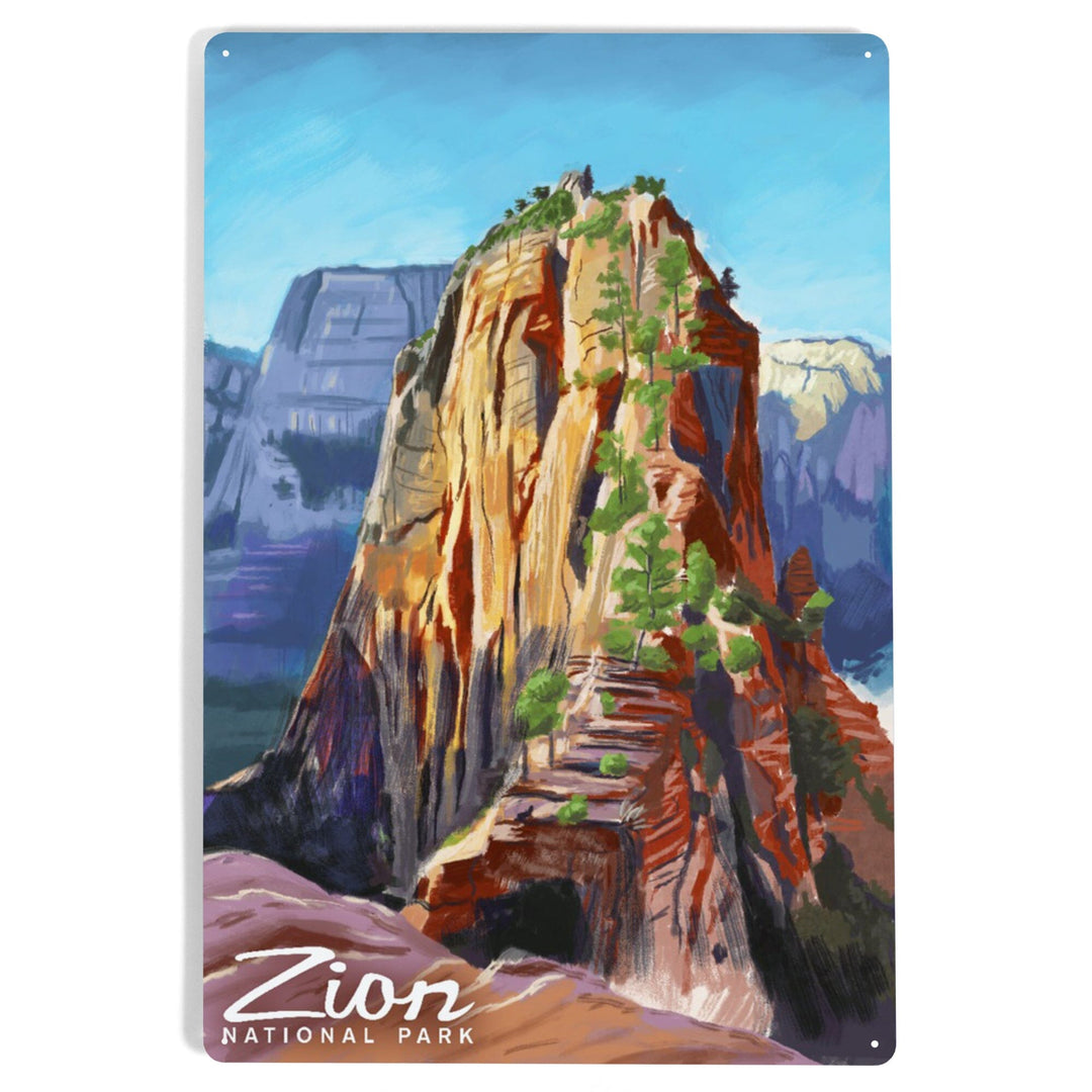 Zion National Park, Utah, Angels Landing, Oil Painting, Metal Signs Metal Lantern Press 