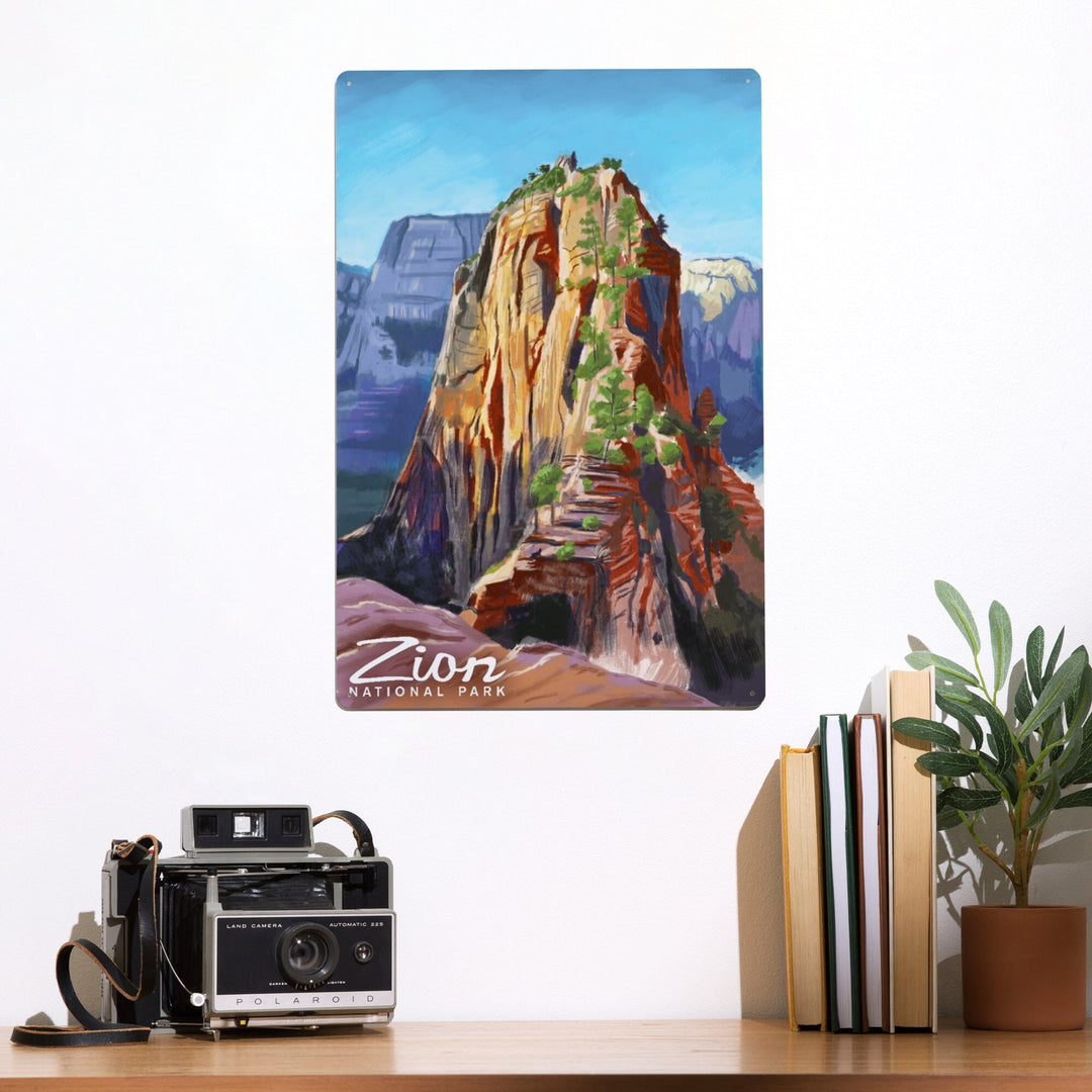 Zion National Park, Utah, Angels Landing, Oil Painting, Metal Signs Metal Lantern Press 