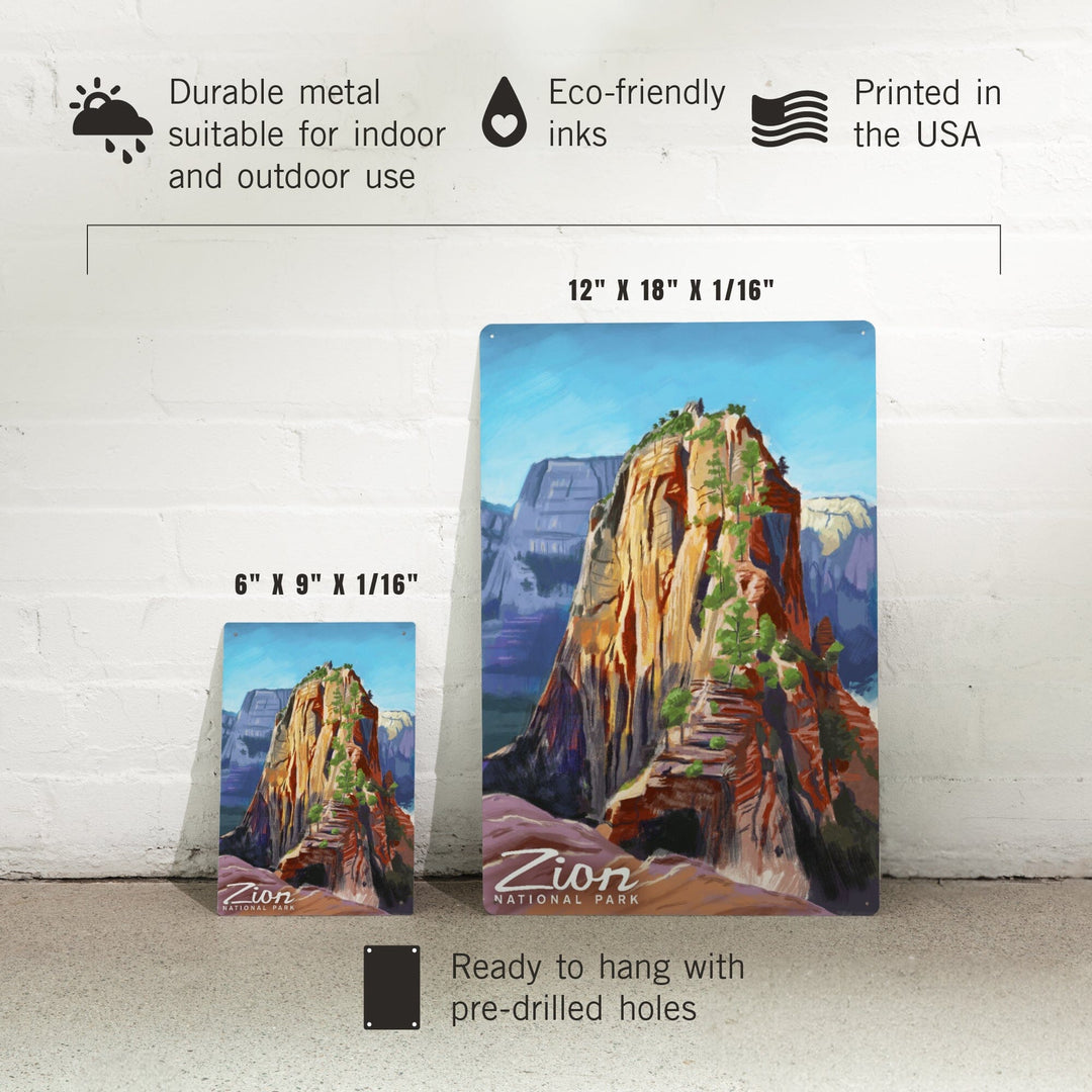 Zion National Park, Utah, Angels Landing, Oil Painting, Metal Signs Metal Lantern Press 