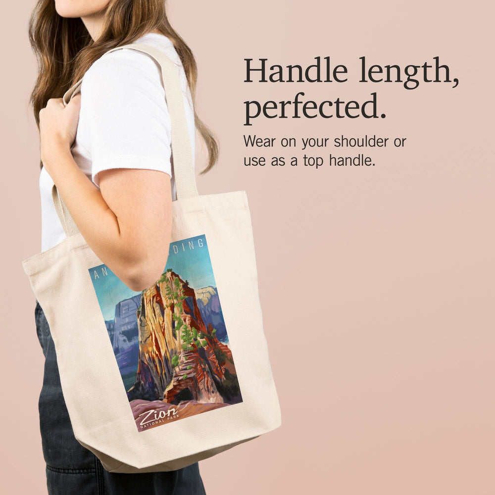 Zion National Park, Utah, Angels Landing, Oil Painting, Tote Bag Totes Lantern Press 