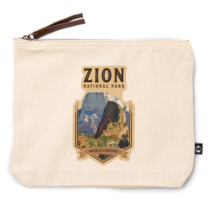 Zion National Park, Utah, Angels Landing,, Organic Cotton Zipper Pouch, Go Bag Go Bag Lantern Press 