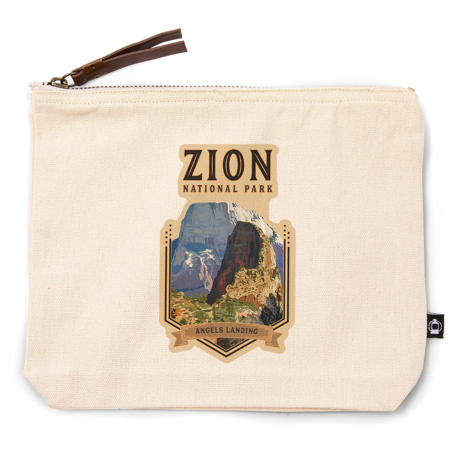 Zion National Park, Utah, Angels Landing,, Organic Cotton Zipper Pouch, Go Bag Go Bag Lantern Press 