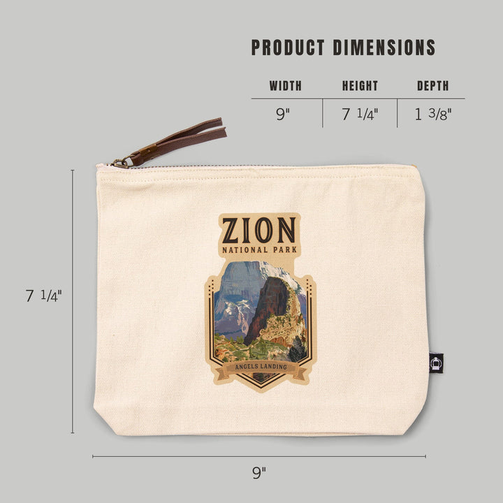 Zion National Park, Utah, Angels Landing,, Organic Cotton Zipper Pouch, Go Bag Go Bag Lantern Press 