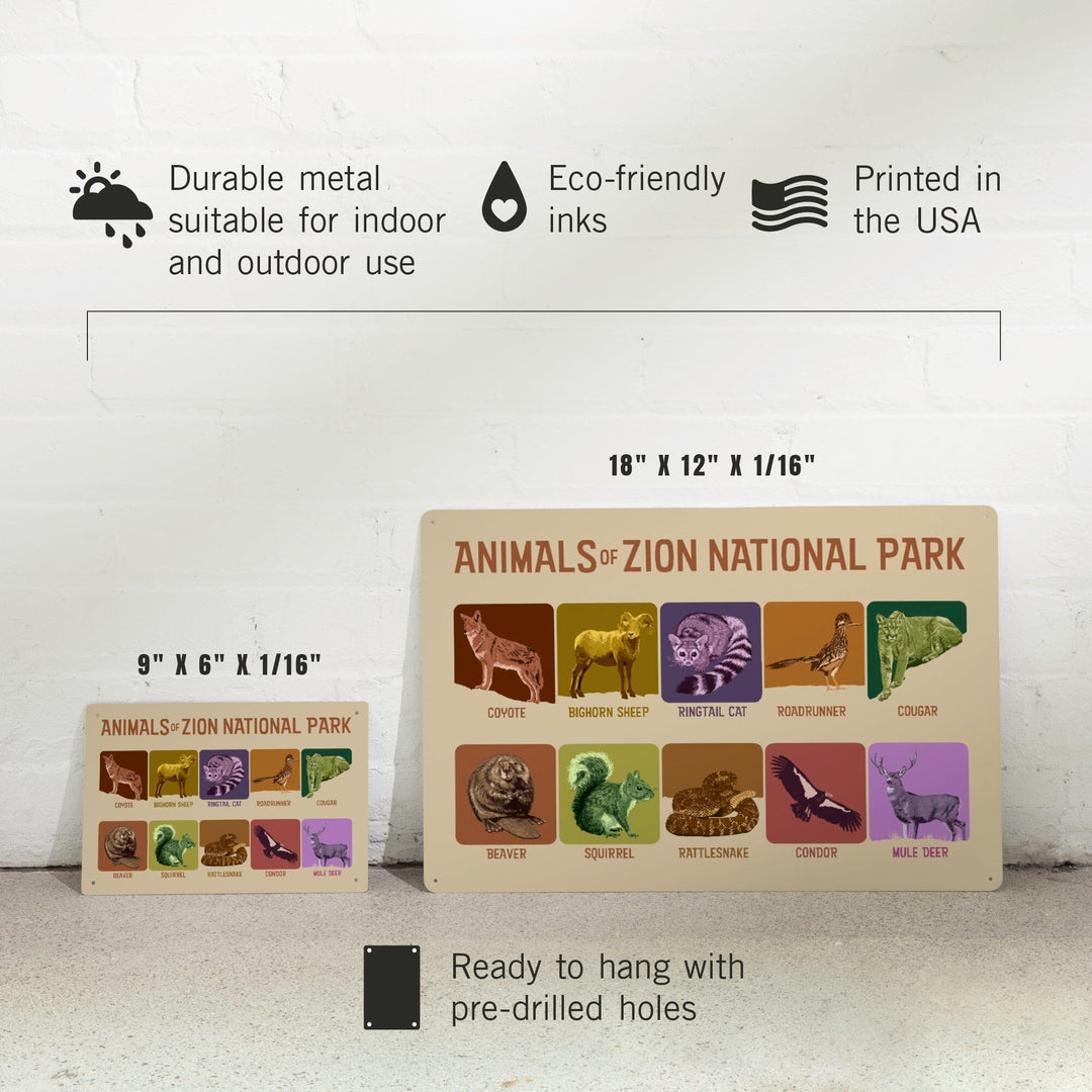 Zion National Park, Utah, Animals of Zion, Metal Signs Metal Lantern Press 