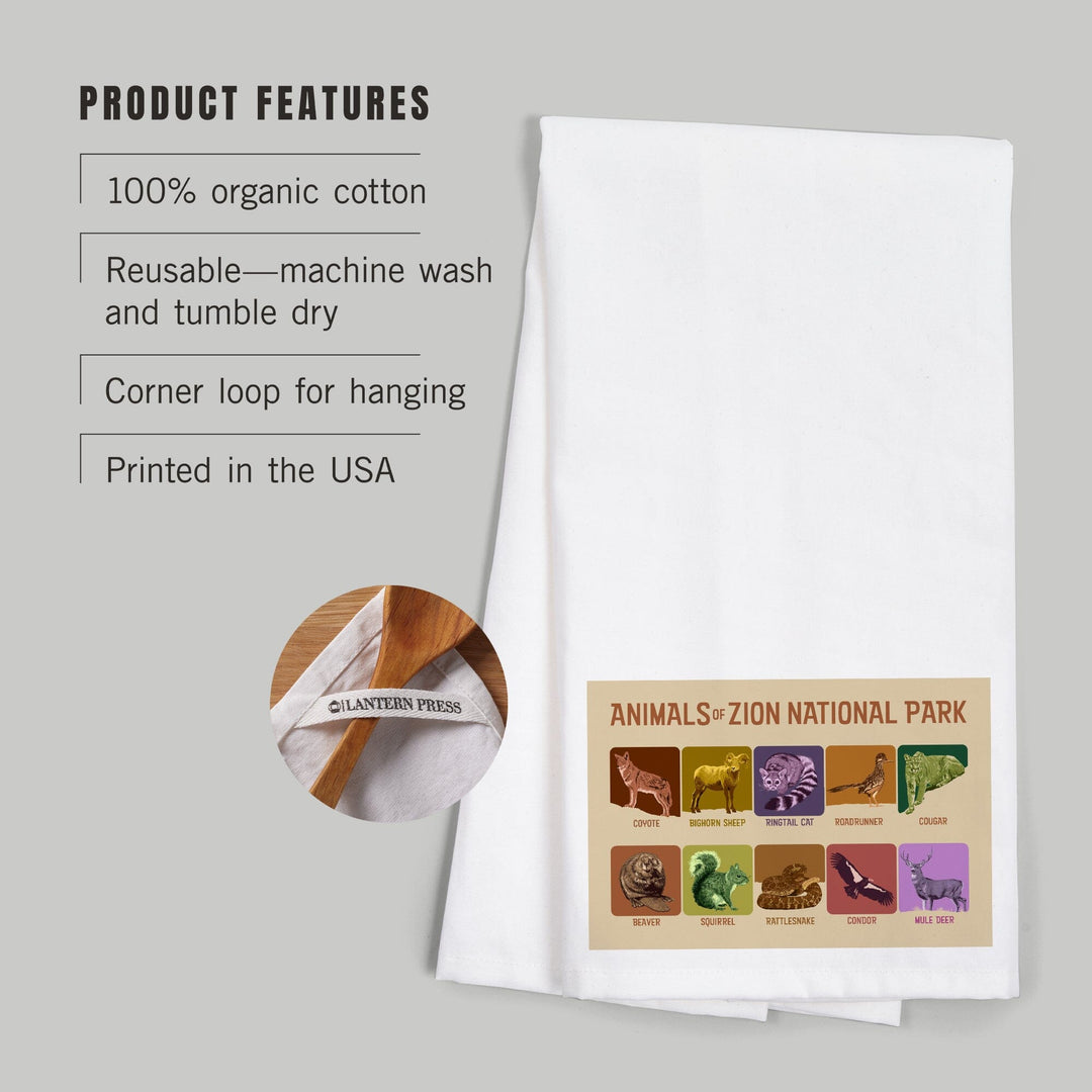 Zion National Park, Utah, Animals of Zion, Organic Cotton Kitchen Tea Towels Kitchen Lantern Press 
