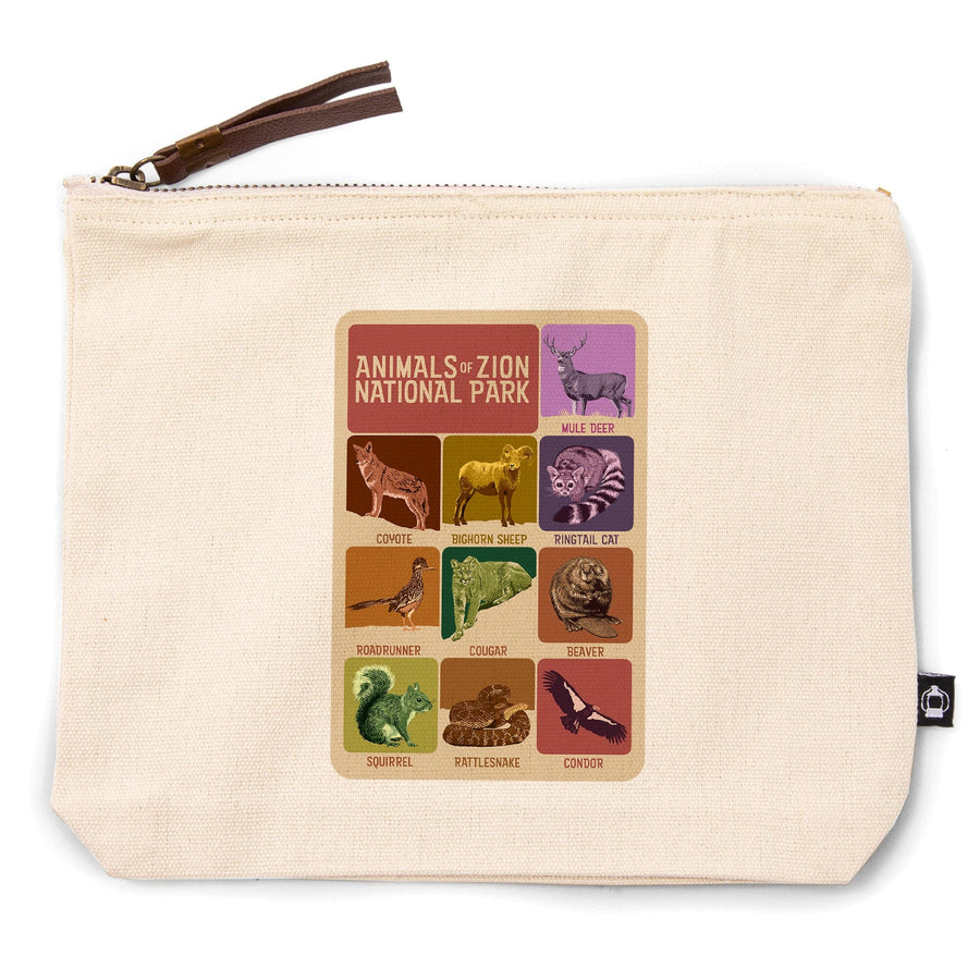 Zion National Park, Utah, Animals of Zion,, Organic Cotton Zipper Pouch, Go Bag Go Bag Lantern Press 