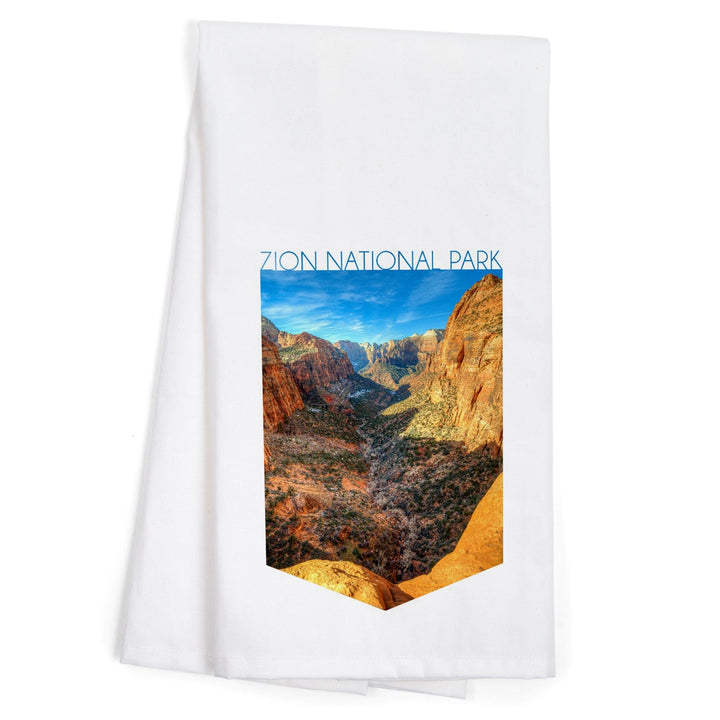 Zion National Park, Utah, Canyon and Blue Sky, Contour, Organic Cotton Kitchen Tea Towels Kitchen Lantern Press 