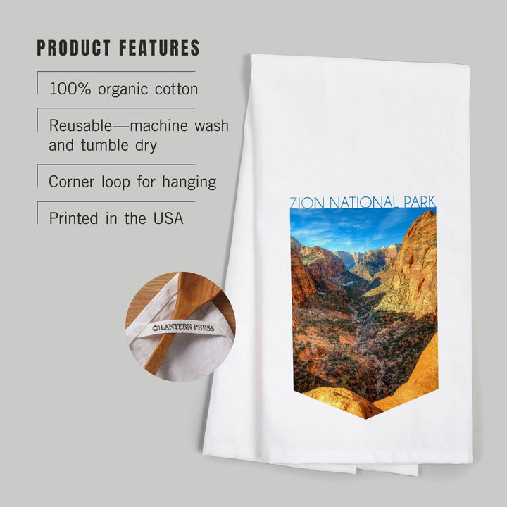 Zion National Park, Utah, Canyon and Blue Sky, Contour, Organic Cotton Kitchen Tea Towels Kitchen Lantern Press 
