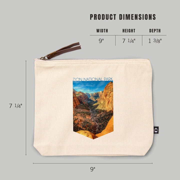Zion National Park, Utah, Canyon and Blue Sky,, Organic Cotton Zipper Pouch, Go Bag Go Bag Lantern Press 