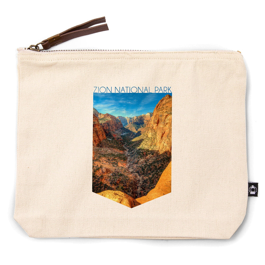 Zion National Park, Utah, Canyon and Blue Sky,, Organic Cotton Zipper Pouch, Go Bag Go Bag Lantern Press 