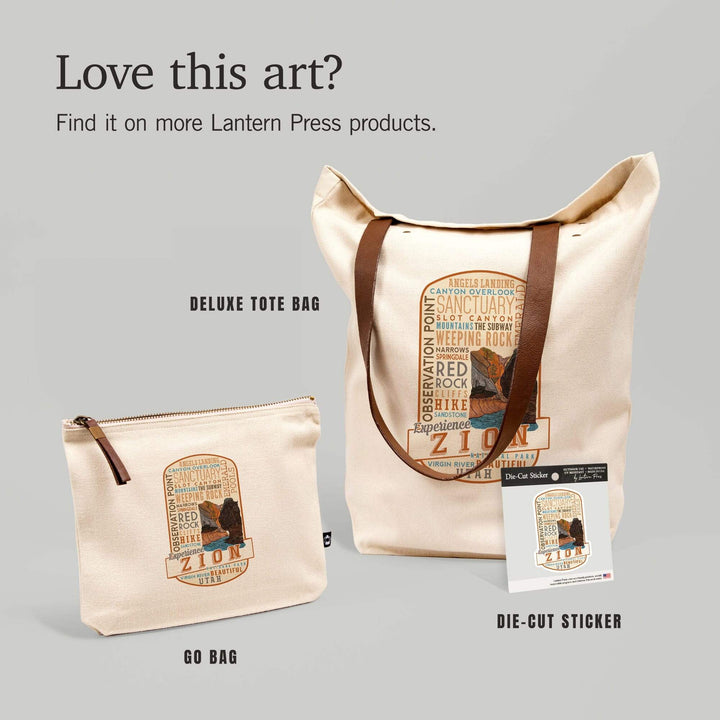 Zion National Park, Utah, Experience Zion, Typography,, Organic Cotton Zipper Pouch, Go Bag Go Bag Lantern Press 