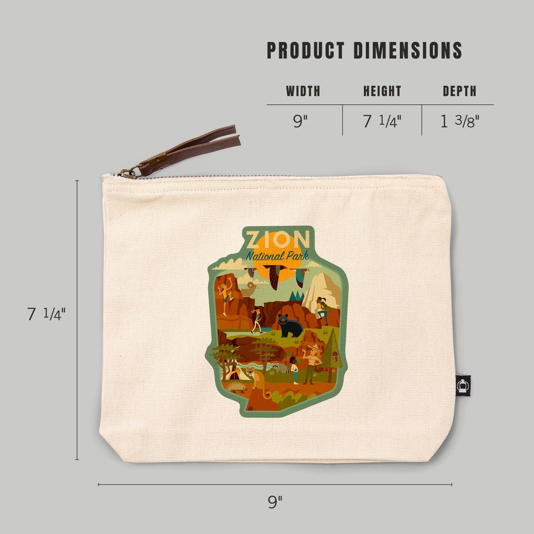 Zion National Park, Utah, Geometric National Park Series,, Organic Cotton Zipper Pouch, Go Bag Go Bag Lantern Press 