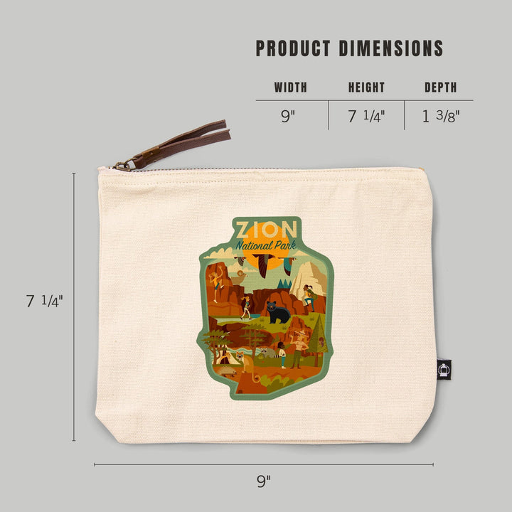 Zion National Park, Utah, Geometric National Park Series,, Organic Cotton Zipper Pouch, Go Bag Go Bag Lantern Press 