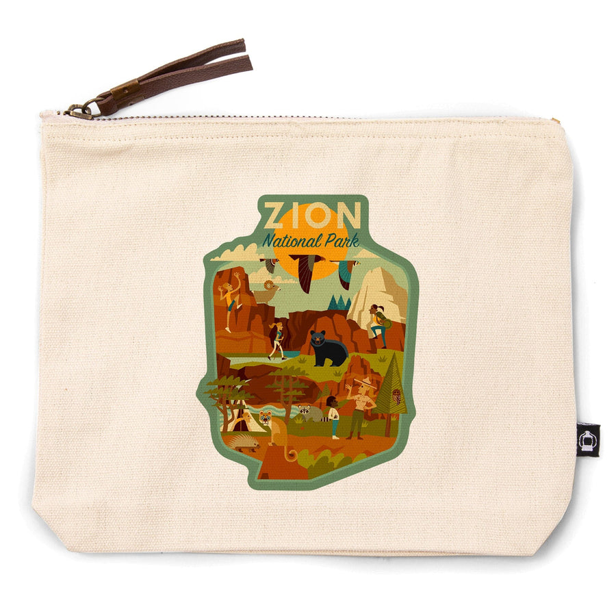 Zion National Park, Utah, Geometric National Park Series,, Organic Cotton Zipper Pouch, Go Bag Go Bag Lantern Press 