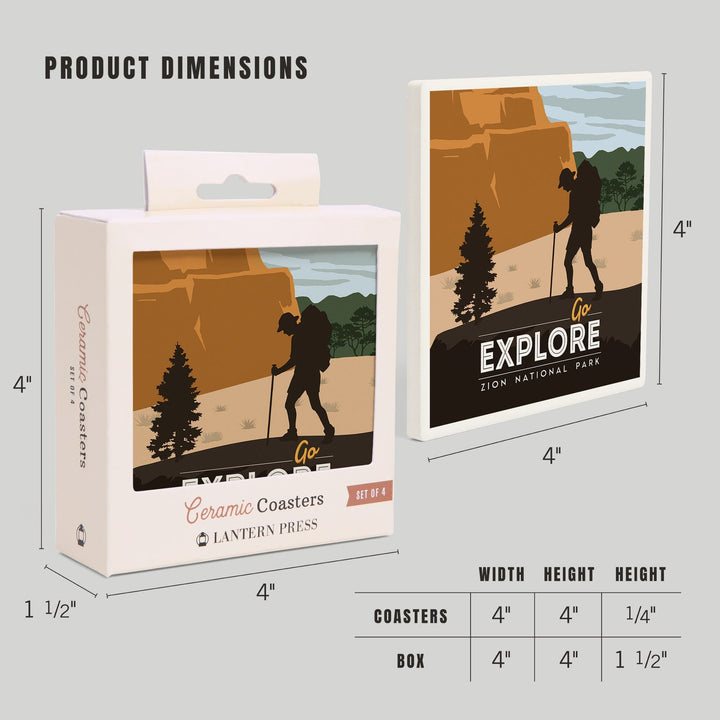 Zion National Park, Utah, Go Explore, Backpacker, Coasters Coasters Lantern Press 