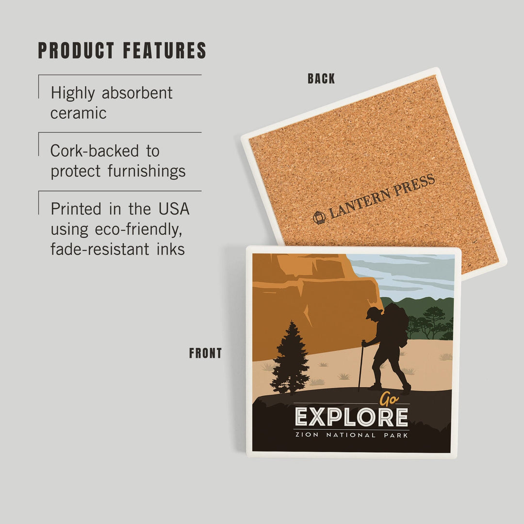 Zion National Park, Utah, Go Explore, Backpacker, Coasters Coasters Lantern Press 