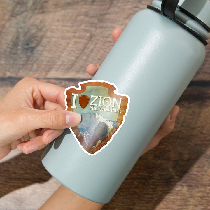 Zion National Park, Utah, I Heart Zion, Contour, Vinyl Sticker Sticker Lantern Press 