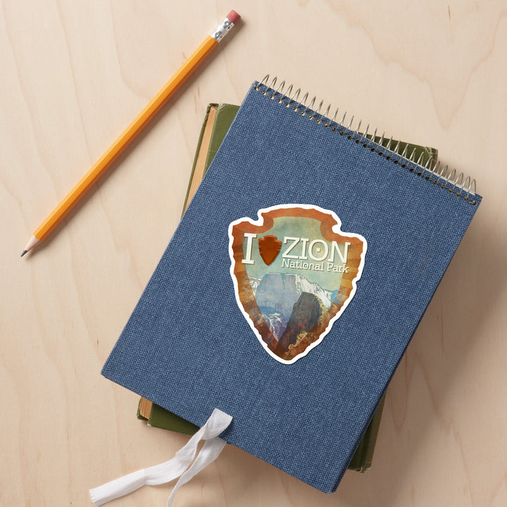 Zion National Park, Utah, I Heart Zion, Contour, Vinyl Sticker Sticker Lantern Press 