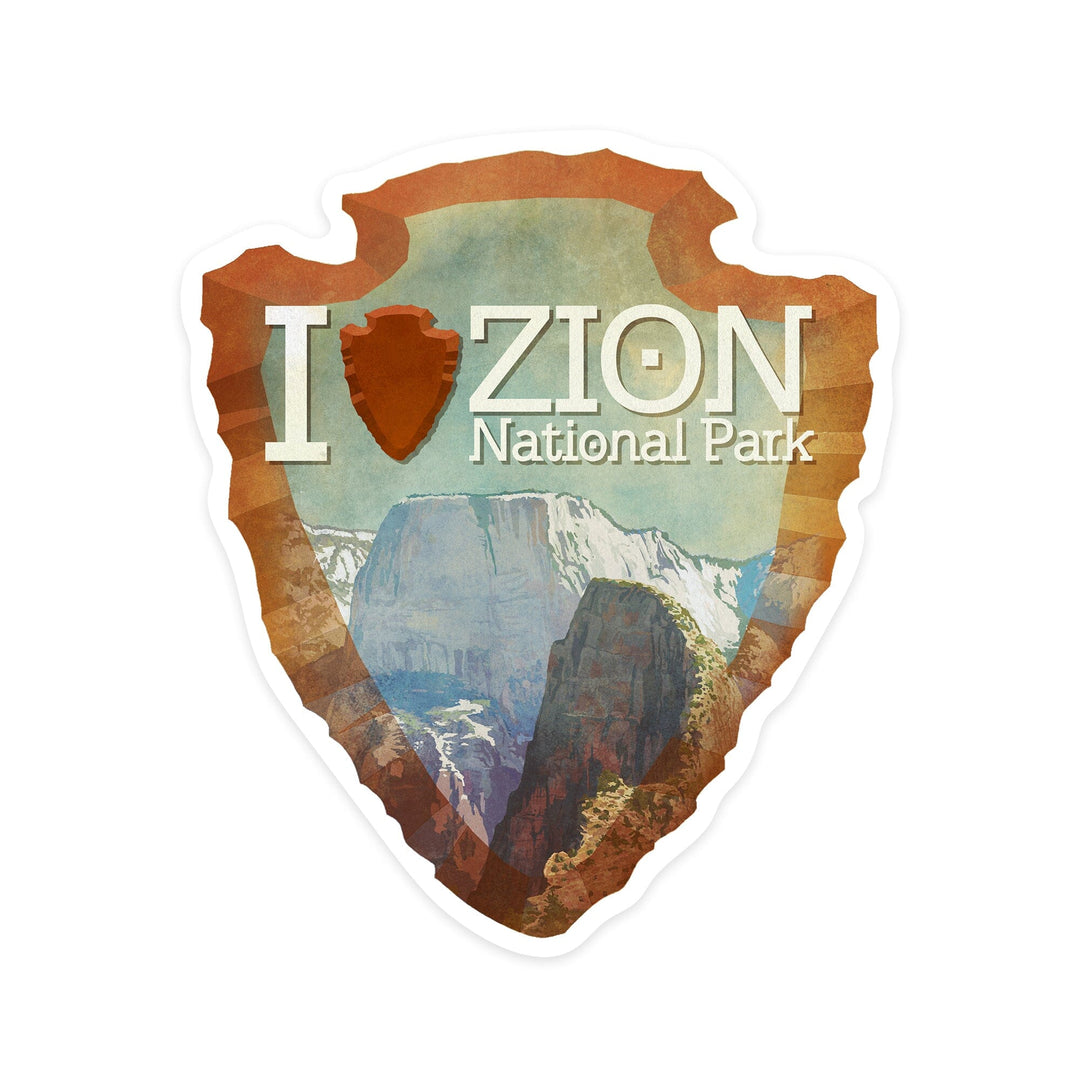 Zion National Park, Utah, I Heart Zion, Contour, Vinyl Sticker Sticker Lantern Press 