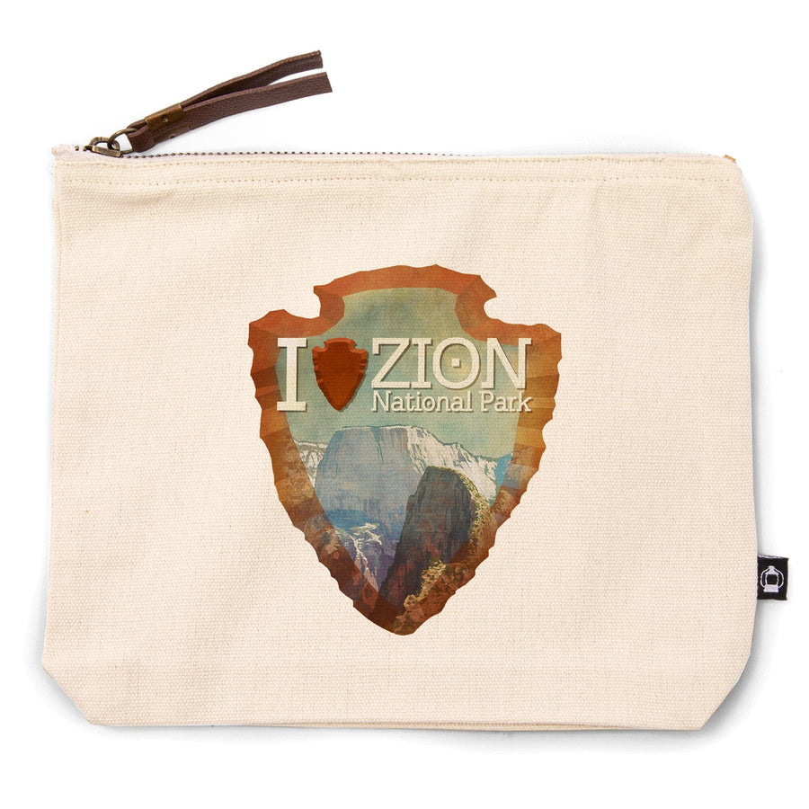 Zion National Park, Utah, I Heart Zion,, Organic Cotton Zipper Pouch, Go Bag Go Bag Lantern Press 