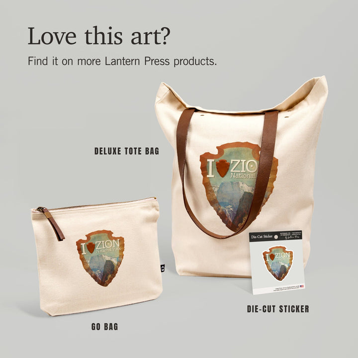 Zion National Park, Utah, I Heart Zion,, Organic Cotton Zipper Pouch, Go Bag Go Bag Lantern Press 