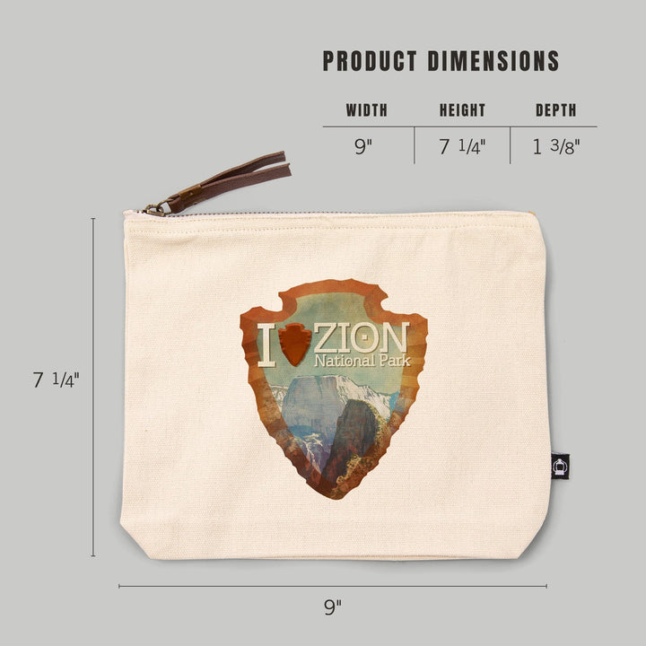 Zion National Park, Utah, I Heart Zion,, Organic Cotton Zipper Pouch, Go Bag Go Bag Lantern Press 