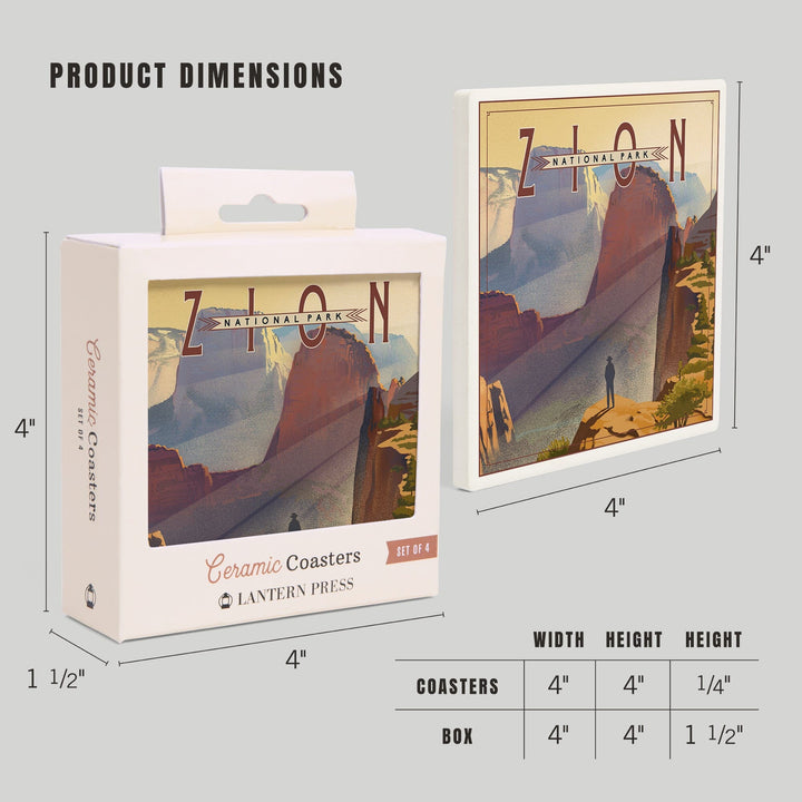 Zion National Park, Utah, Lithograph, Coasters Coasters Lantern Press 