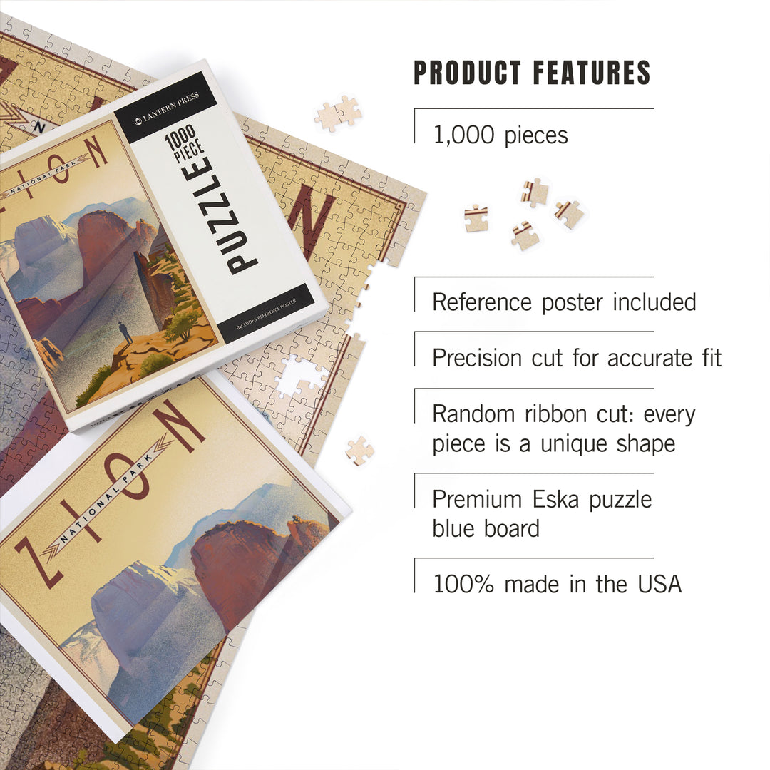 Zion National Park, Utah, Lithograph, Jigsaw Puzzle Puzzle Lantern Press 