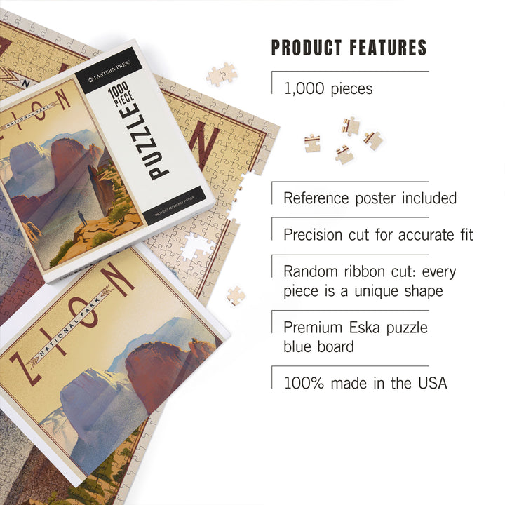 Zion National Park, Utah, Lithograph, Jigsaw Puzzle Puzzle Lantern Press 