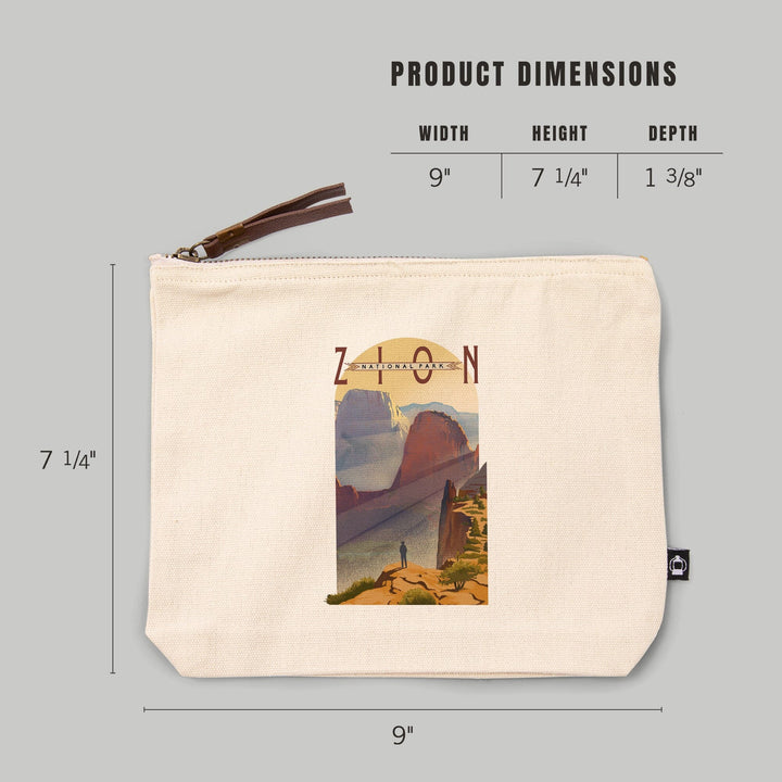 Zion National Park, Utah, Lithograph,, Organic Cotton Zipper Pouch, Go Bag Go Bag Lantern Press 