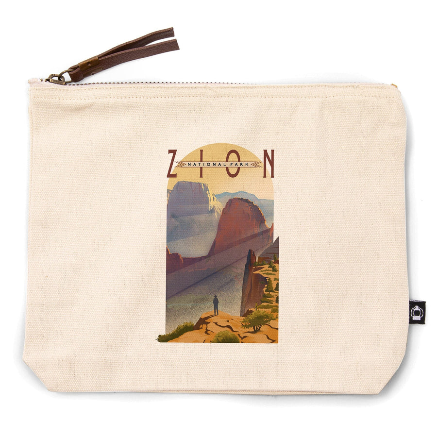 Zion National Park, Utah, Lithograph,, Organic Cotton Zipper Pouch, Go Bag Go Bag Lantern Press 