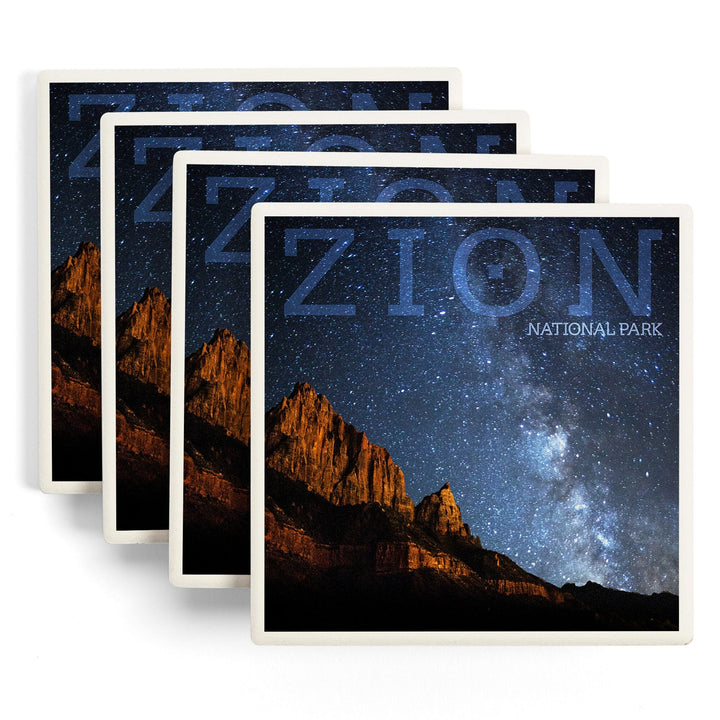 Zion National Park, Utah, Milkyway, Lantern Press Photography, Coaster Set Coasters Lantern Press 