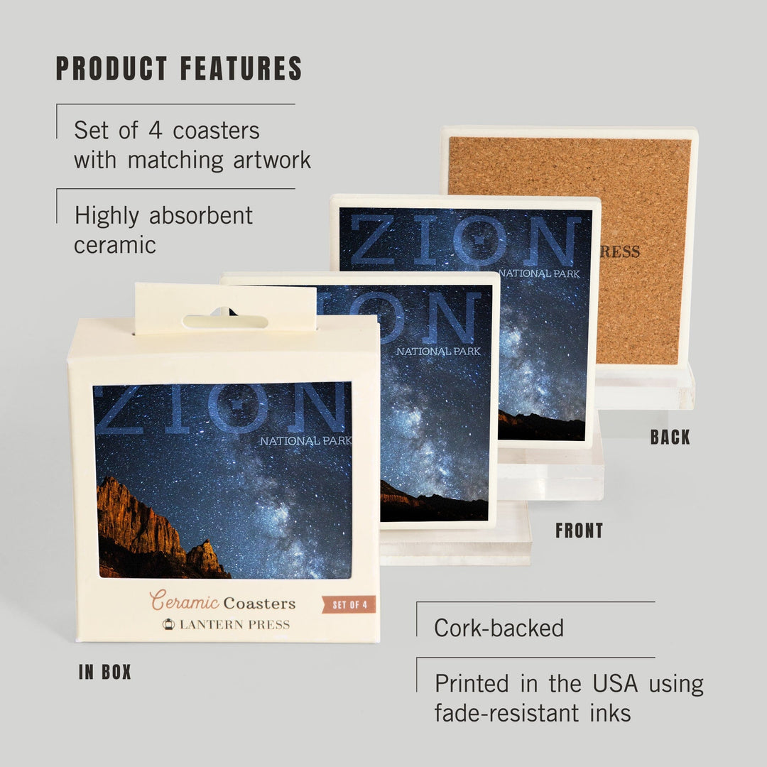 Zion National Park, Utah, Milkyway, Lantern Press Photography, Coaster Set Coasters Lantern Press 