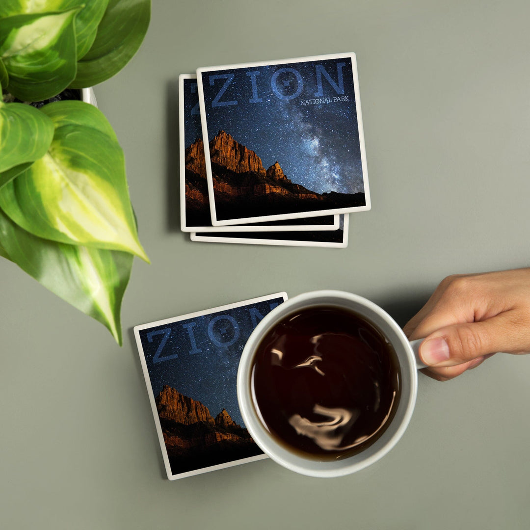 Zion National Park, Utah, Milkyway, Lantern Press Photography, Coaster Set Coasters Lantern Press 