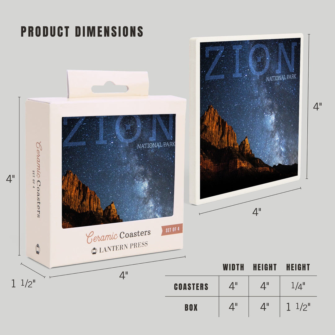 Zion National Park, Utah, Milkyway, Lantern Press Photography, Coaster Set Coasters Lantern Press 