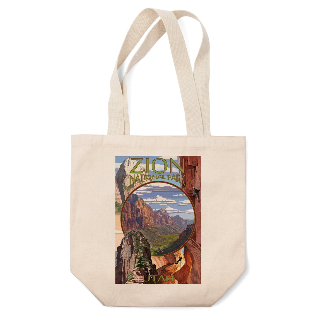 Zion National Park, Utah, Montage Views, Lantern Press Artwork, Tote Bag Totes Lantern Press 