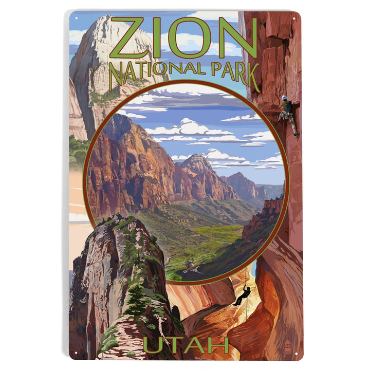 Zion National Park, Utah, Montage Views, Metal Signs Metal Lantern Press 