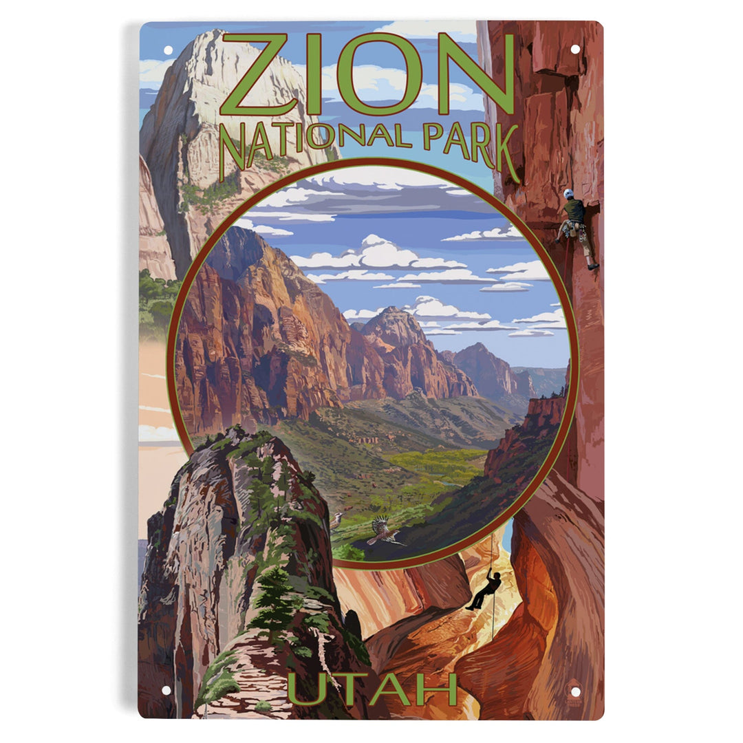 Zion National Park, Utah, Montage Views, Metal Signs Metal Lantern Press 